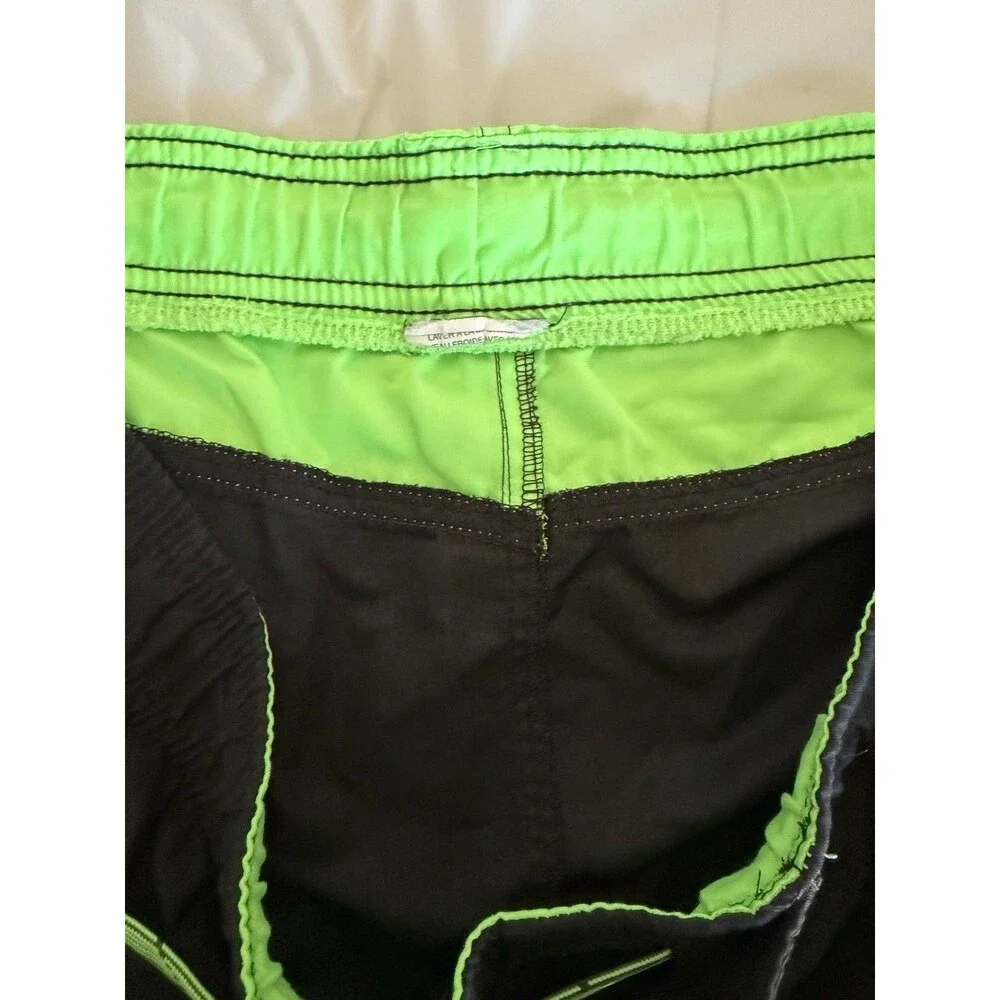 Nike Men’s Board Shorts Swim Trunks Black Neon Green Blue Drawstring 21” Waist